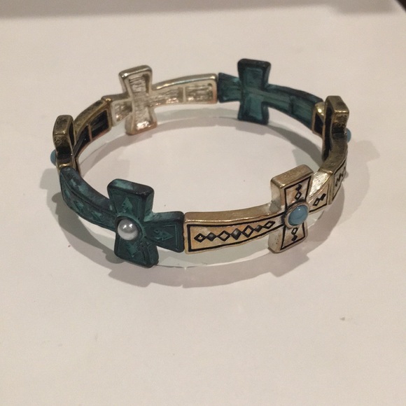 Versona Cross Bracelet - Silver & Turquoise - Picture 1 of 7